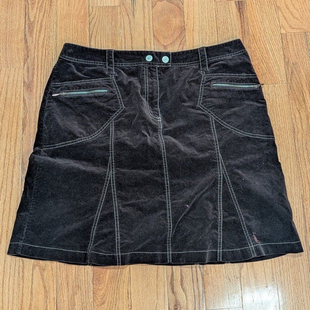 Gitano Vintage Brown Corduroy Mini Skirt Contrast Stitch Y2K Size 16 Womens